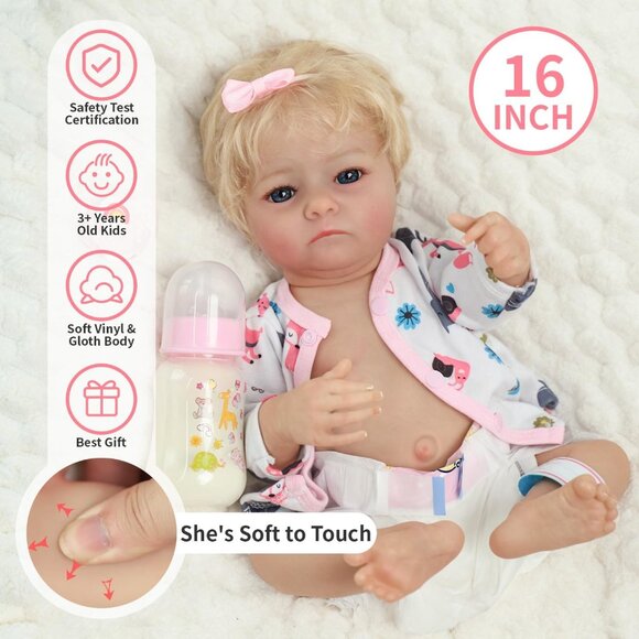 16 Inch Realistic Full Silicone Body Brown Baby Girl Doll Newborn Real Dolls - Picture 3 of 9